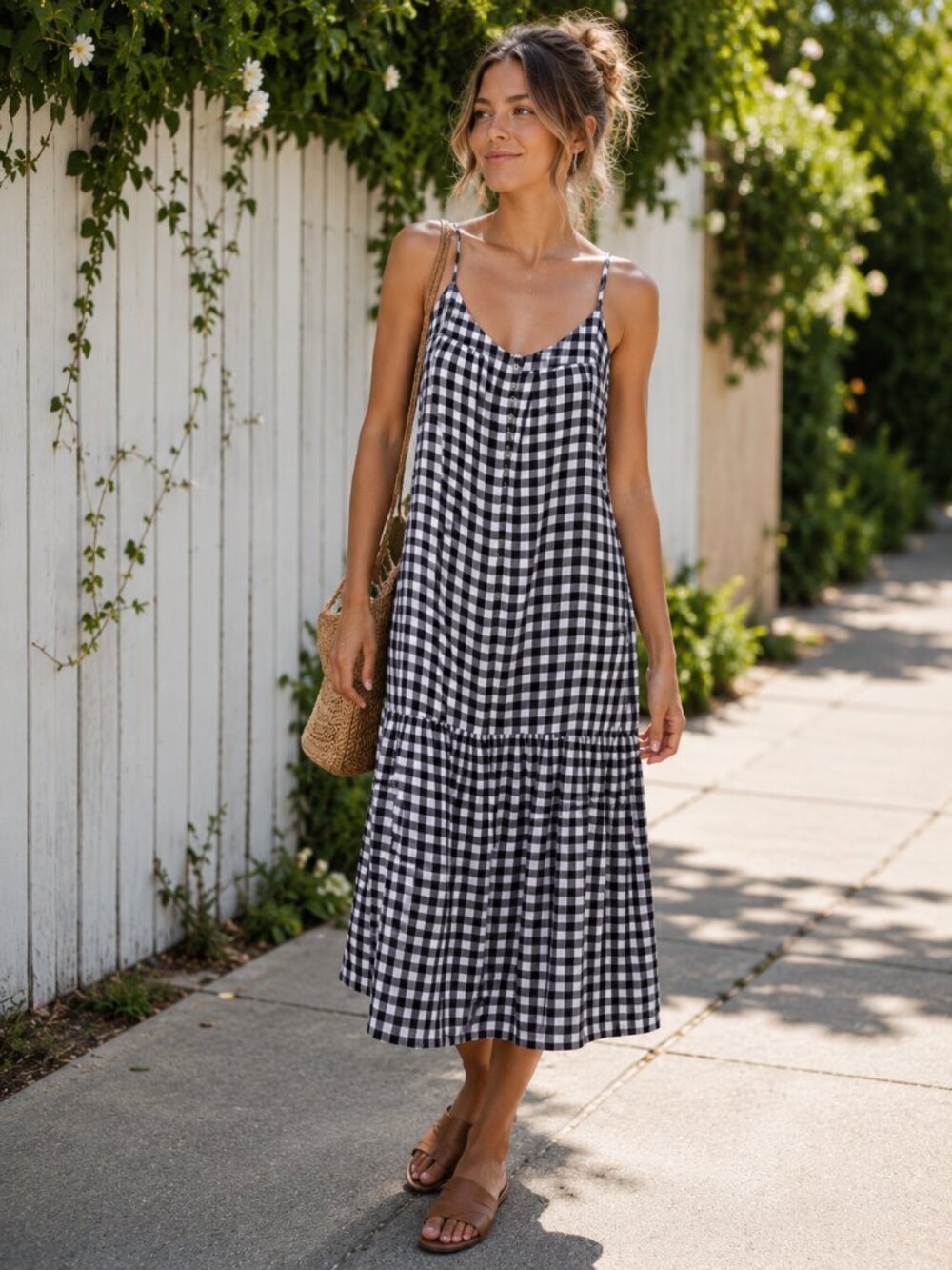 Lucky Brand Black And White Gingham Spring Summer Causal Cotton Blend Dress